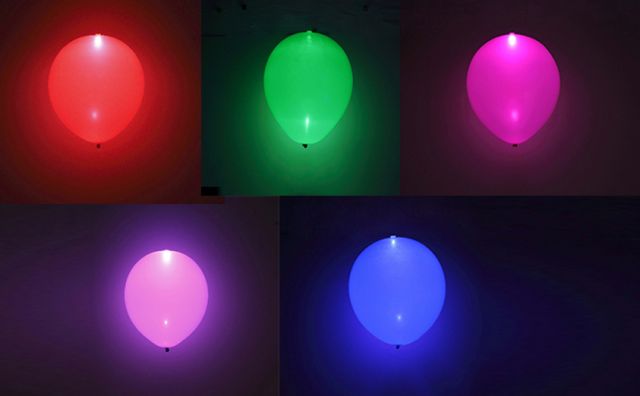 GLOBO LÁTEX CON LED 5 UDES (ROJO, LILA, VERDE, ROS