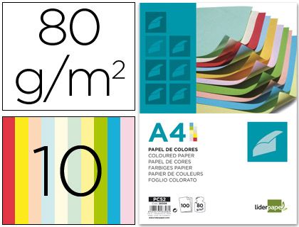 PAPEL COLOR A4 80g/m2 10 COLORES SURTIDOS